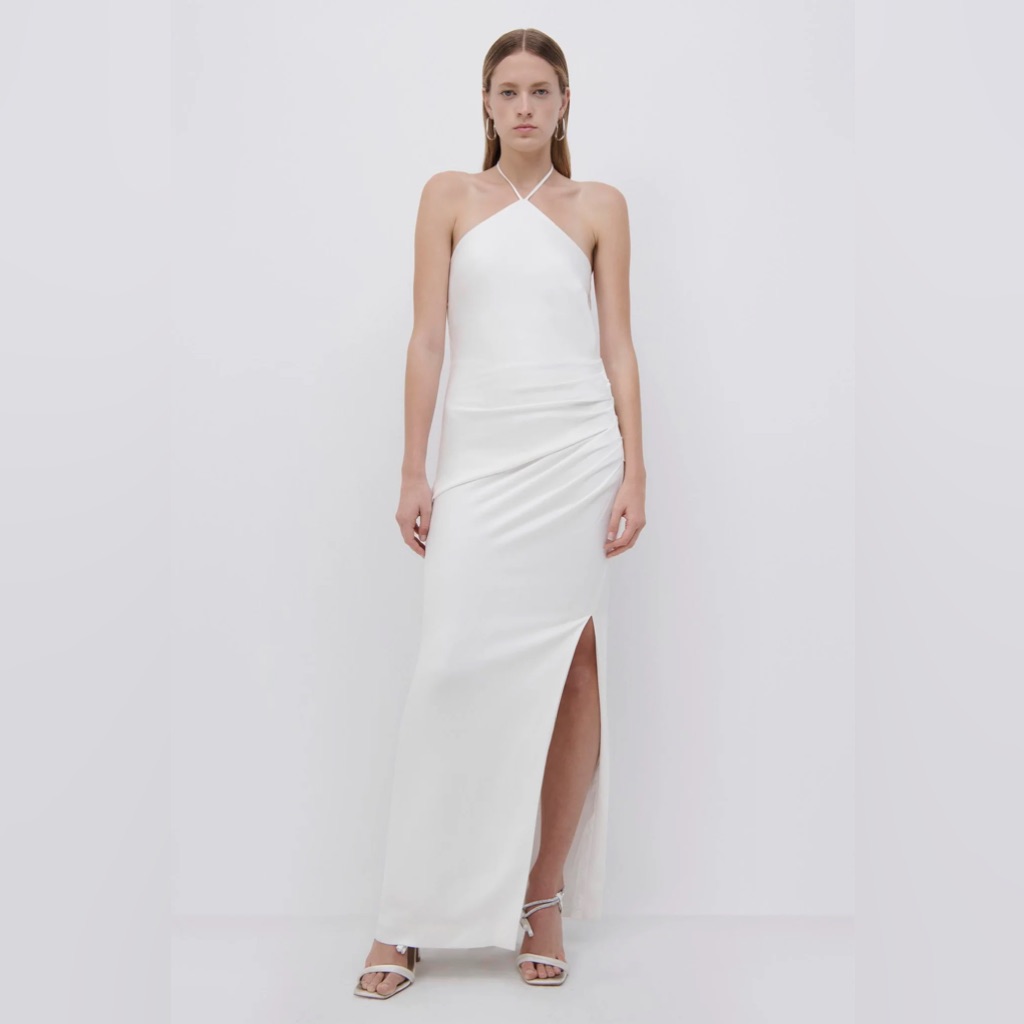 Jonathan Simkhai | Halter Hansel Satin White Gown Dress | Nwt Size 0